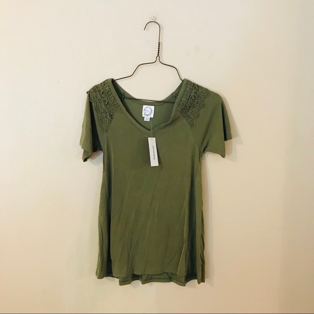 NWT Olive Green Lace Detail Knit Top